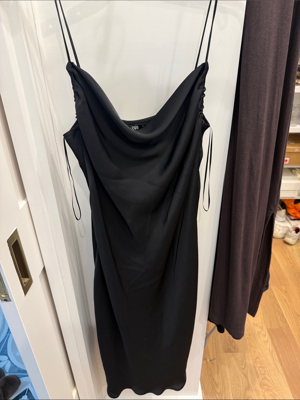 Zara Black Cowl Neck Slip Dress with Spaghetti Straps